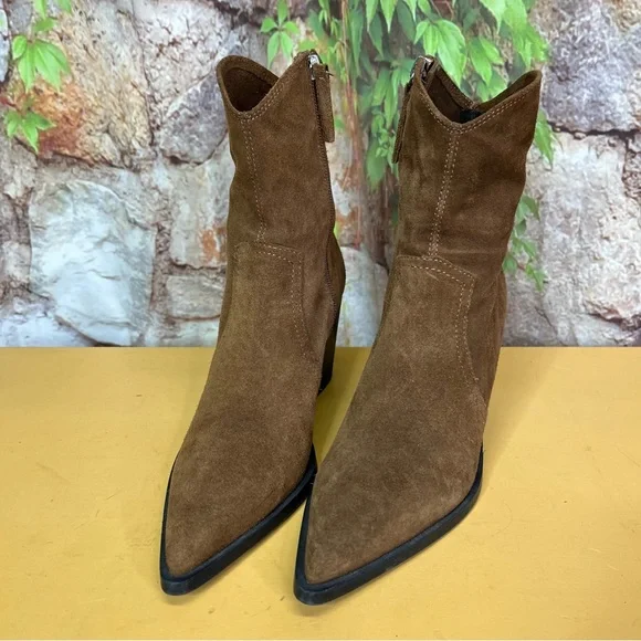 ZARA Brown Split Leather Cowboy Boots, 38 - Picture 3 of 11